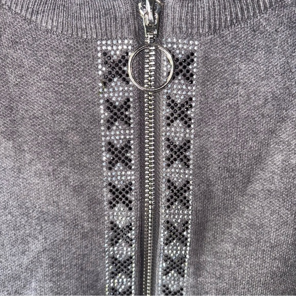 Romimona Gray Full Zip Knit Sweater with Black and Silver Embellishment - Picture 2 of 7